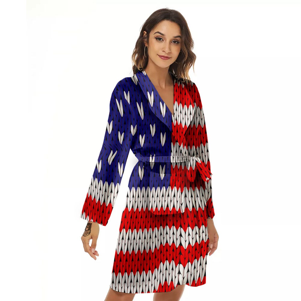American Flag Knitted Print Women's Robe-grizzshop