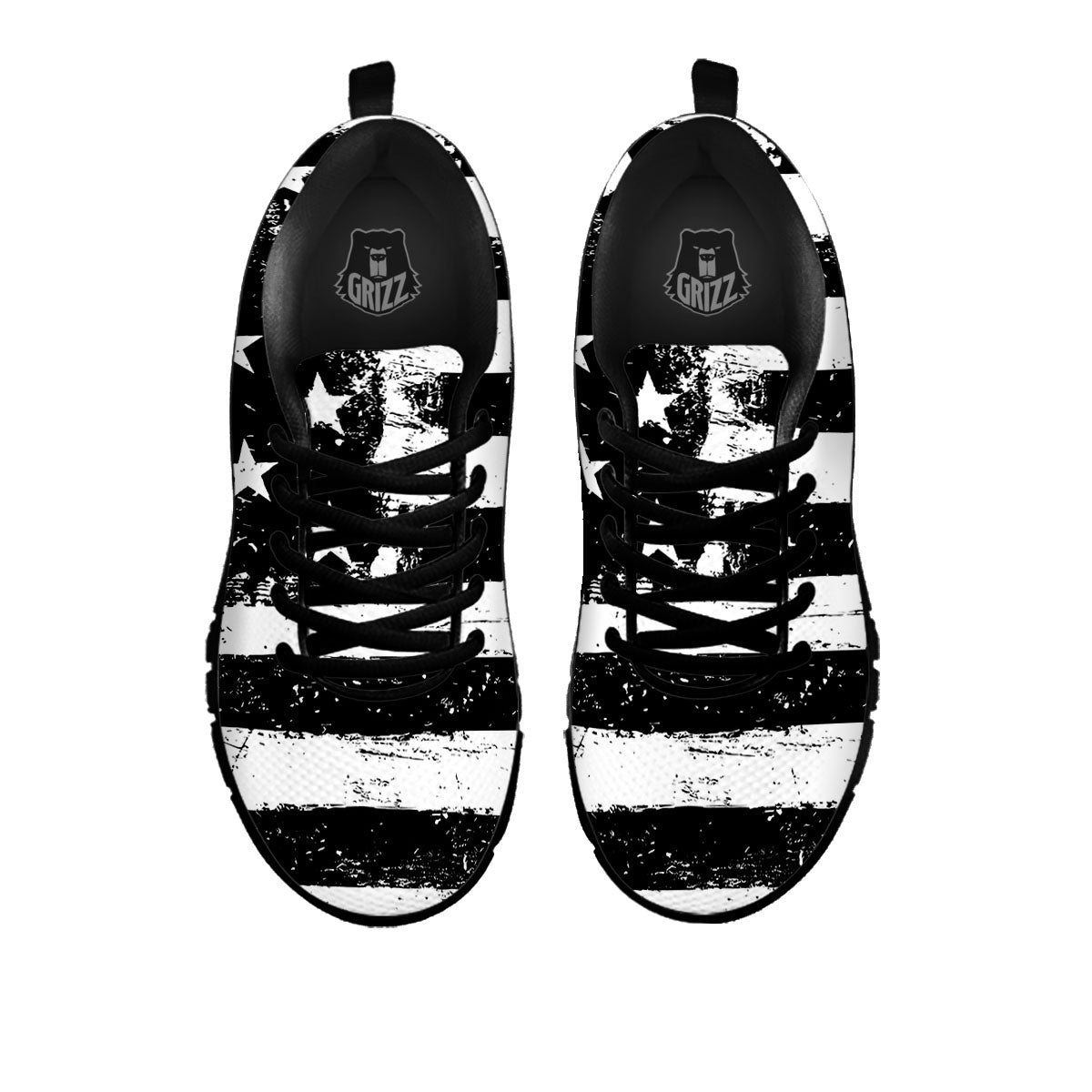 American Flag Monochrome Grunge Print Black Sneaker-grizzshop