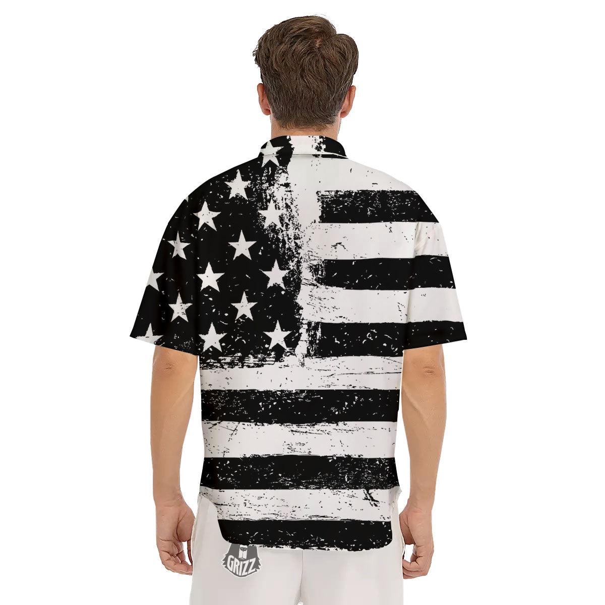 American Flag Monochrome Grunge Print Men's Short Sleeve Shirts-grizzshop