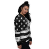 American Flag Monochrome Grunge Print Women's Bomber Jacket-grizzshop