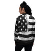 American Flag Monochrome Grunge Print Women's Bomber Jacket-grizzshop