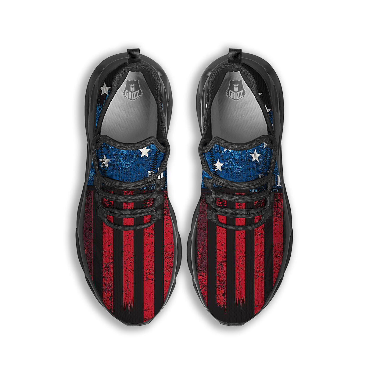 American Flag Vintage Print Black Running Shoes-grizzshop