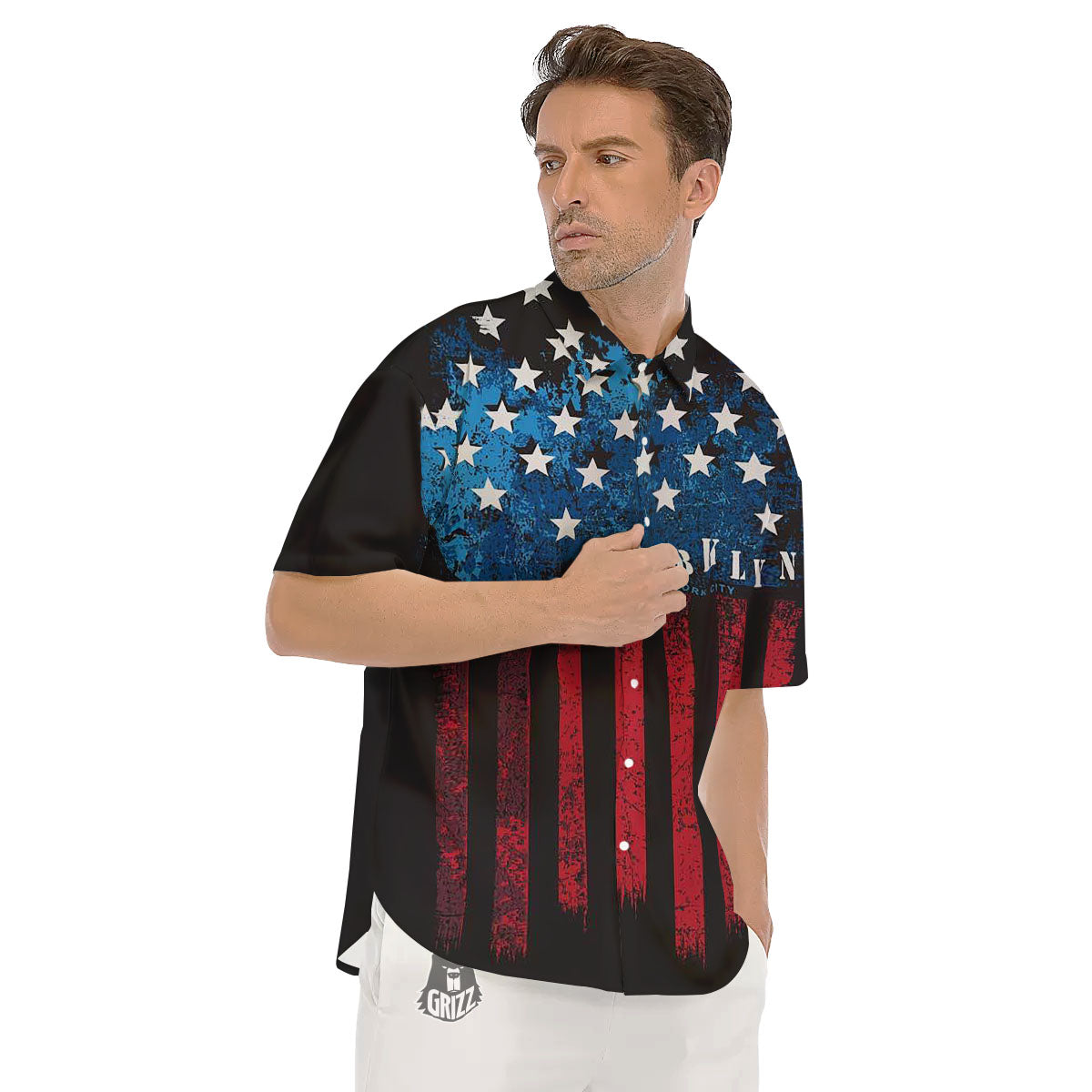 American Flag Vintage Print Men's Short Sleeve Shirts-grizzshop