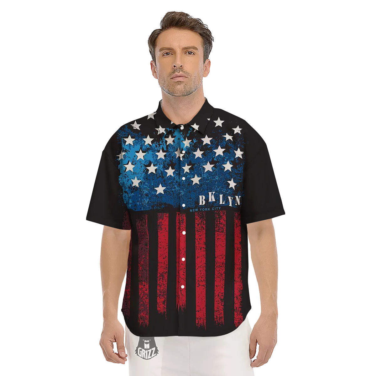 American Flag Vintage Print Men's Short Sleeve Shirts-grizzshop
