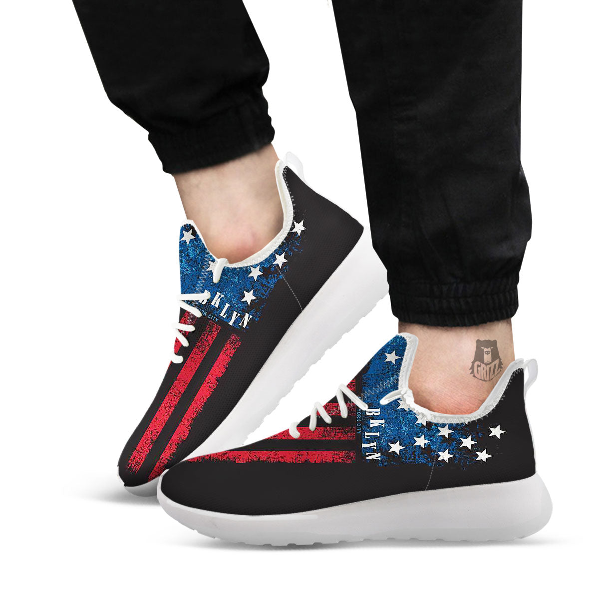 American Flag Vintage Print White Athletic Shoes-grizzshop