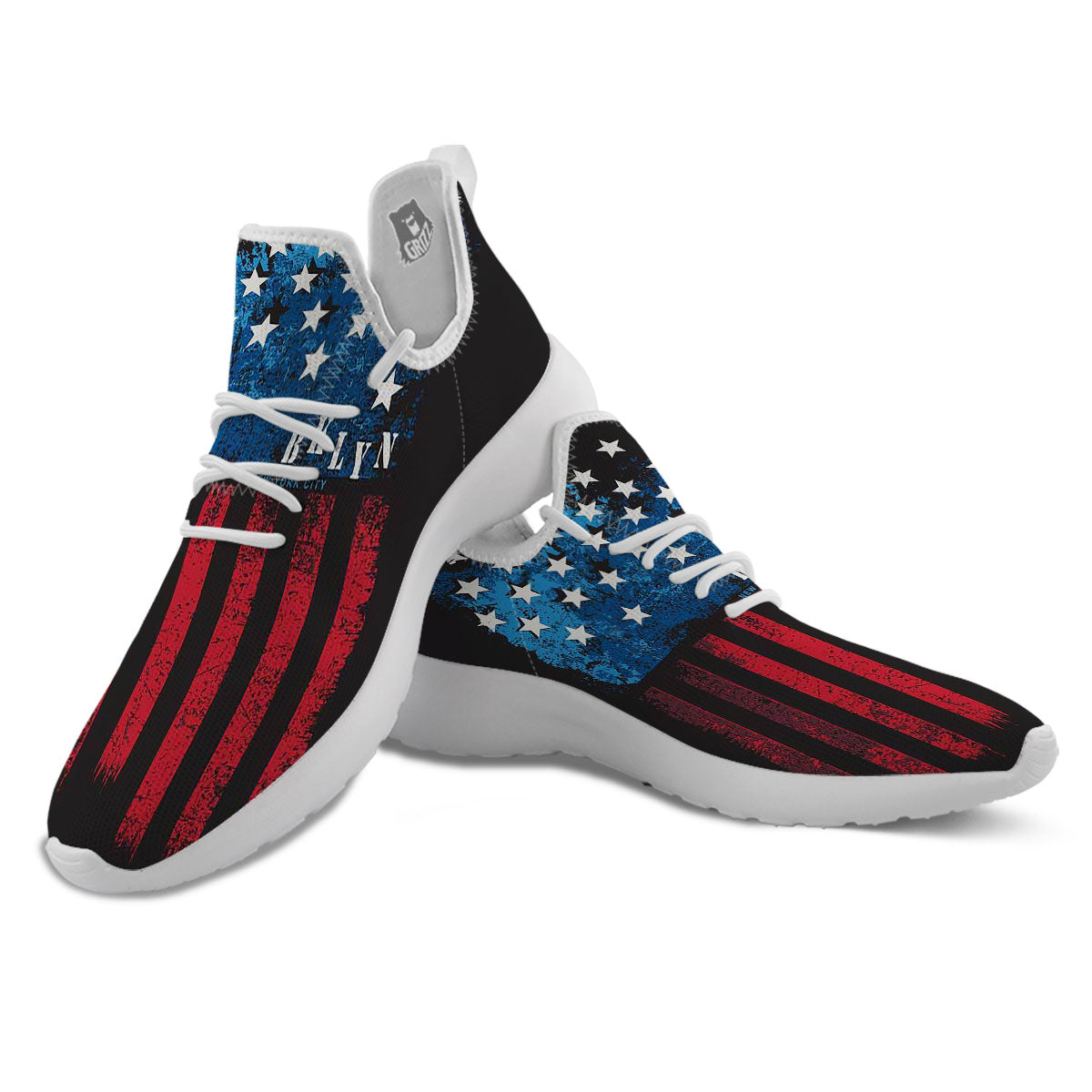 American Flag Vintage Print White Athletic Shoes-grizzshop