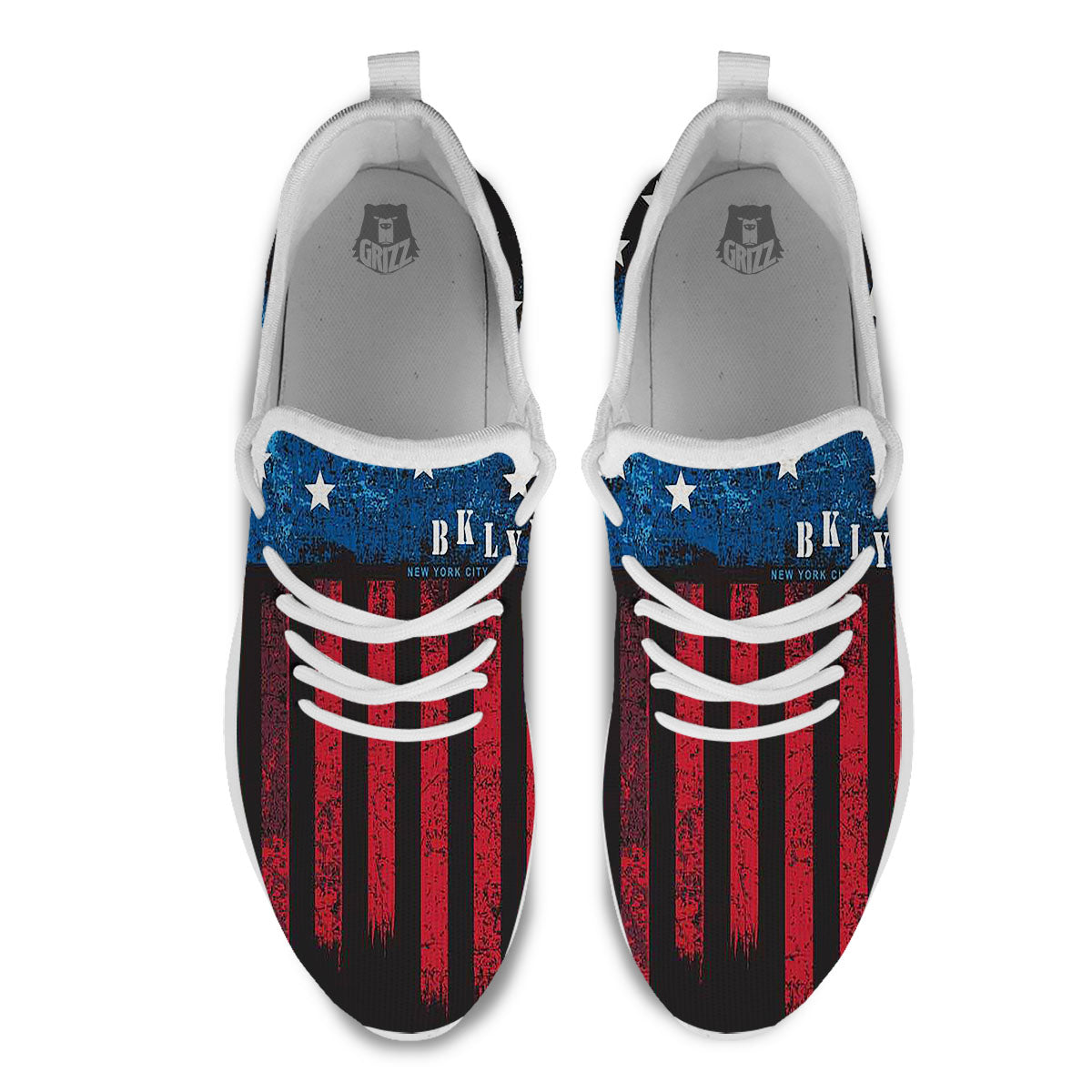 American Flag Vintage Print White Athletic Shoes-grizzshop