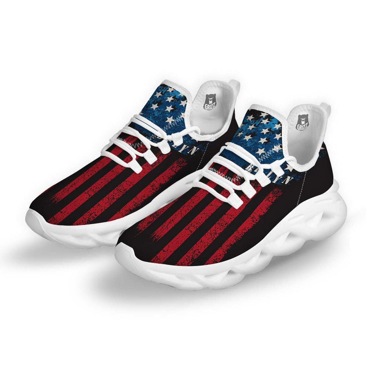 American Flag Vintage Print White Running Shoes-grizzshop
