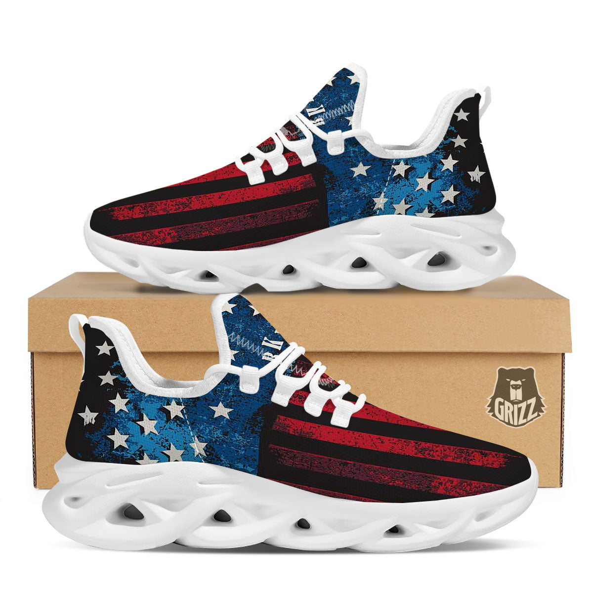 American Flag Vintage Print White Running Shoes-grizzshop