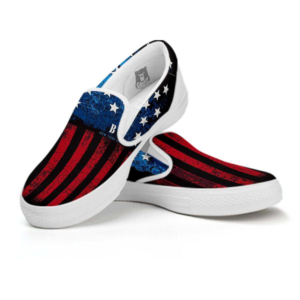 American Flag Vintage Print White Slip On Shoes-grizzshop