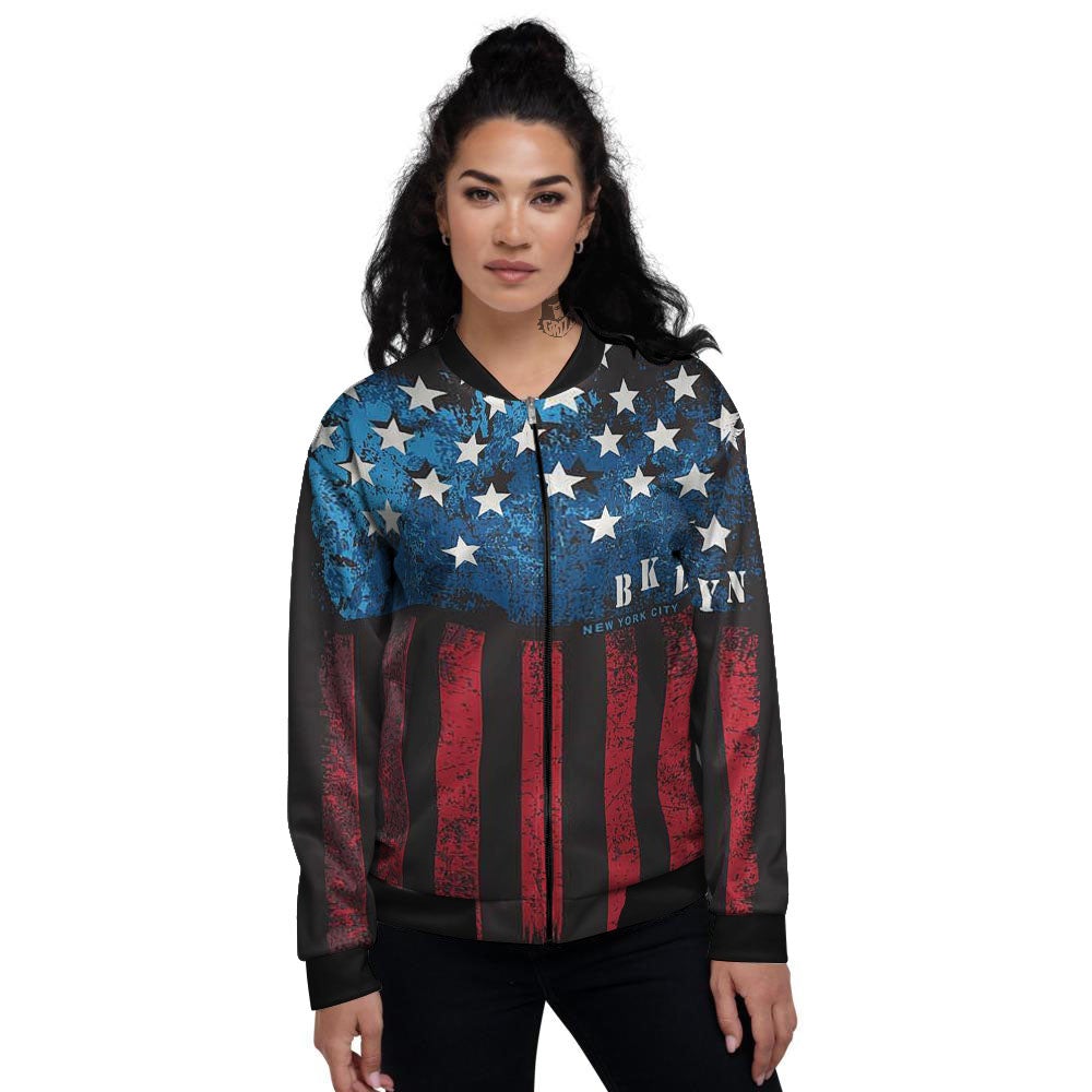 American Flag Vintage Print Women's Bomber Jacket-grizzshop