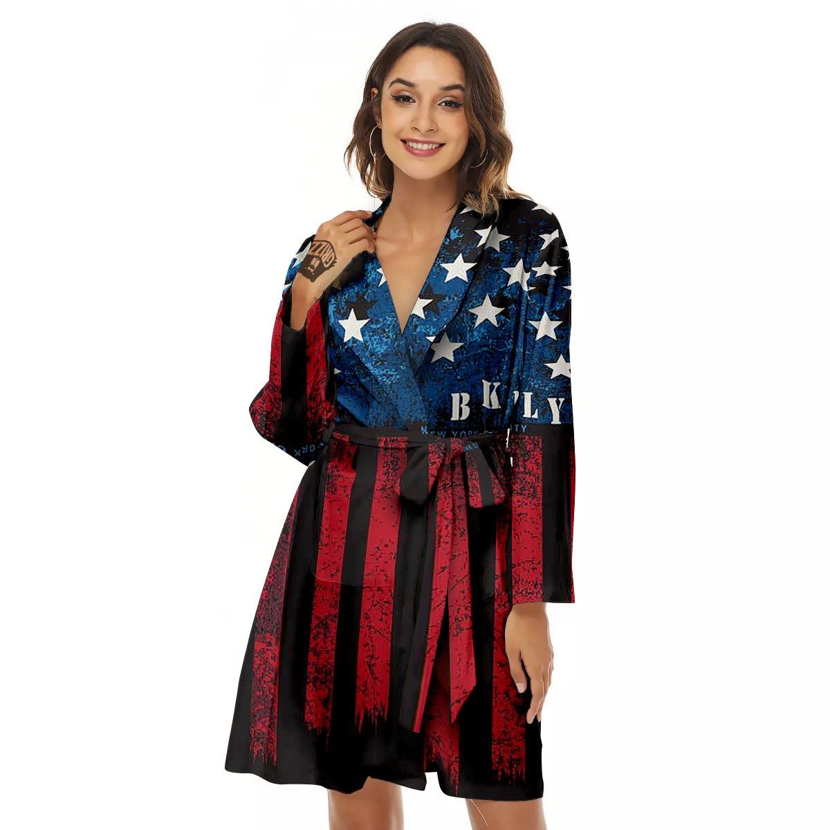 American Flag Vintage Print Women's Robe-grizzshop