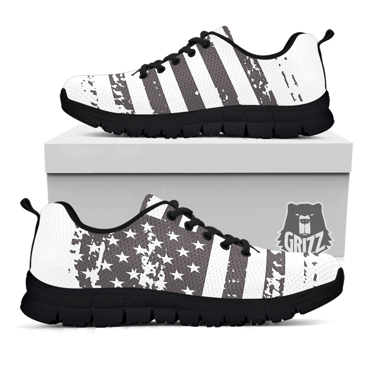 American Flag White And Black Print Black Sneaker-grizzshop