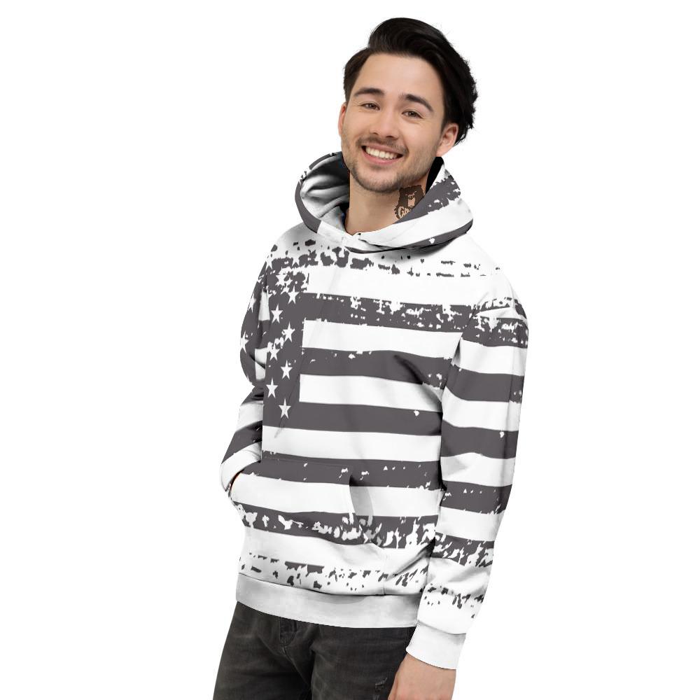 American Flag White And Black Print Men's Hoodie-grizzshop