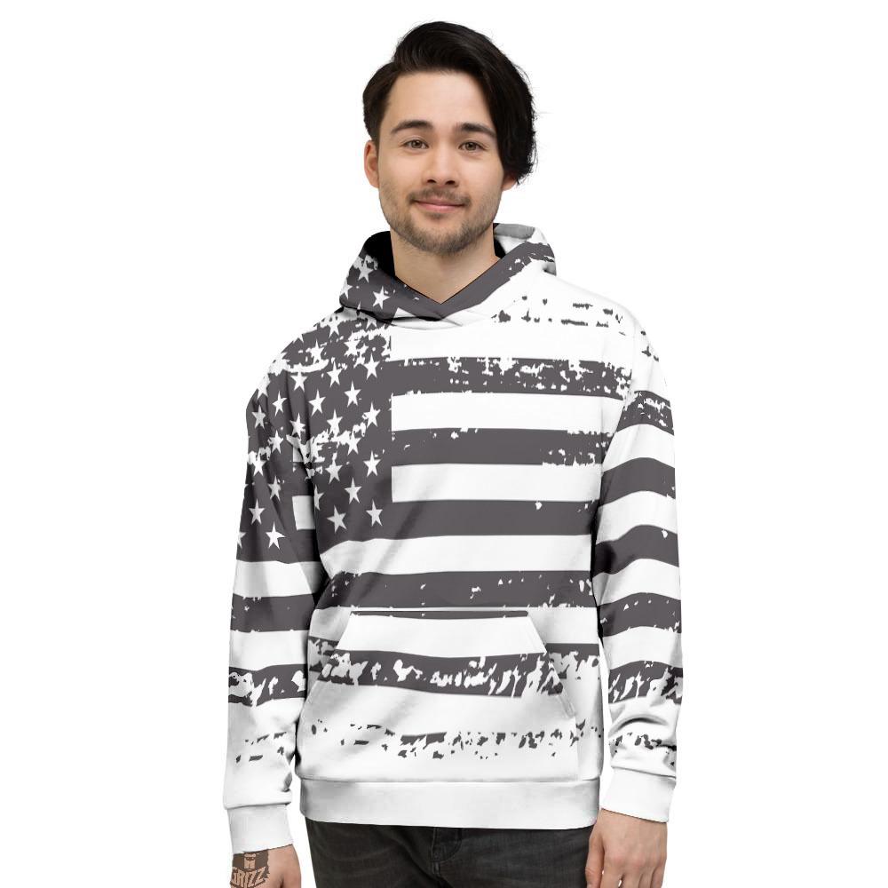 American Flag White And Black Print Men's Hoodie-grizzshop