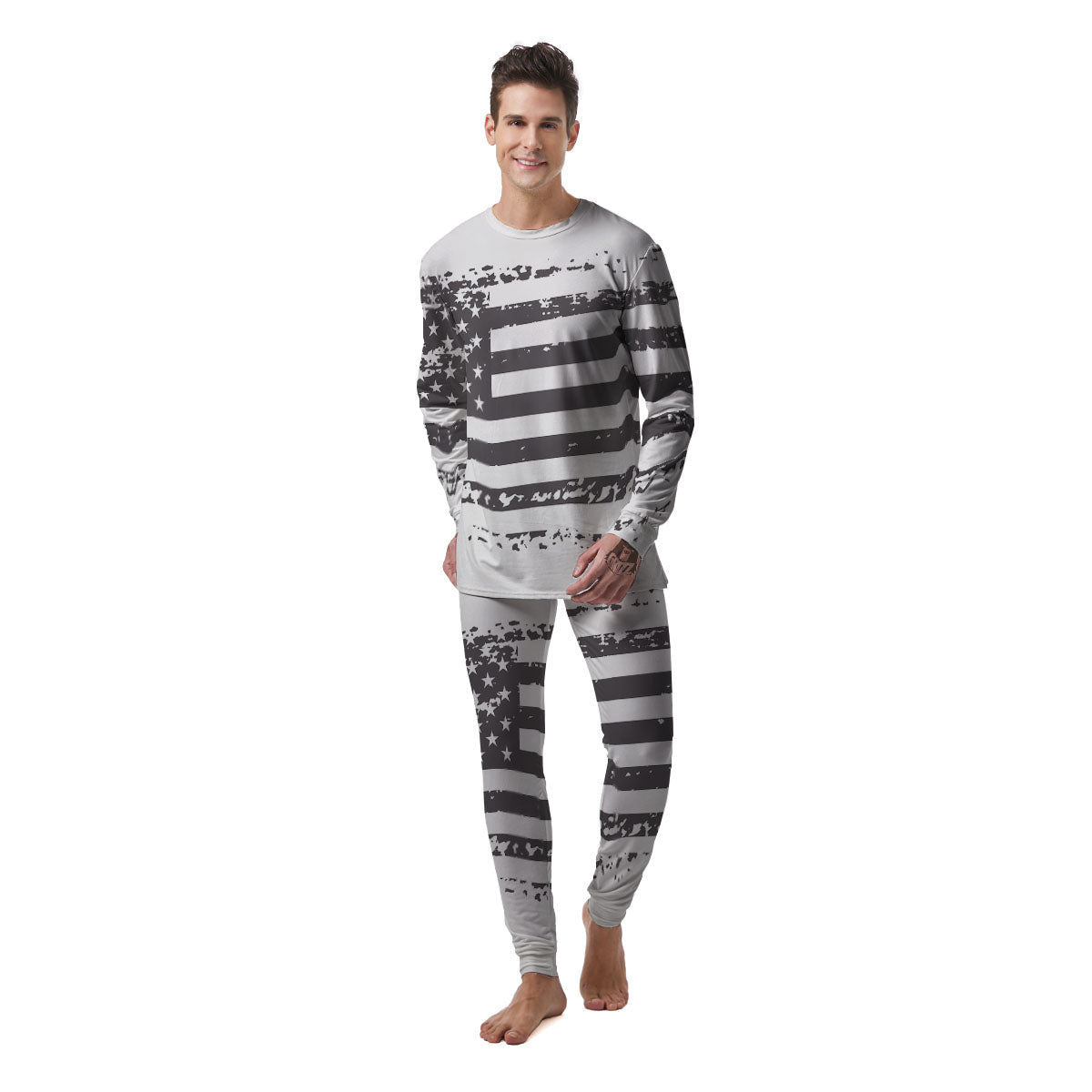 American Flag White And Black Print Men's Pajamas-grizzshop