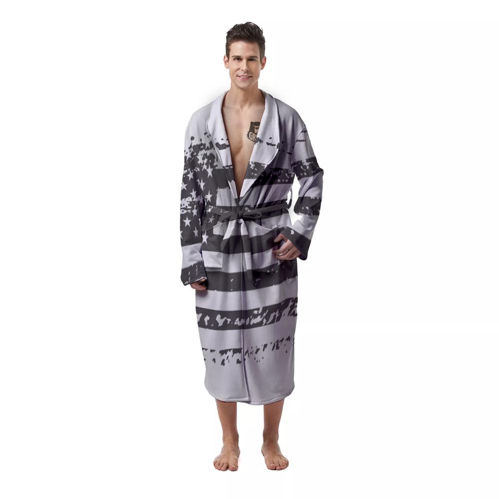 American Flag White And Black Print Men's Robe-grizzshop