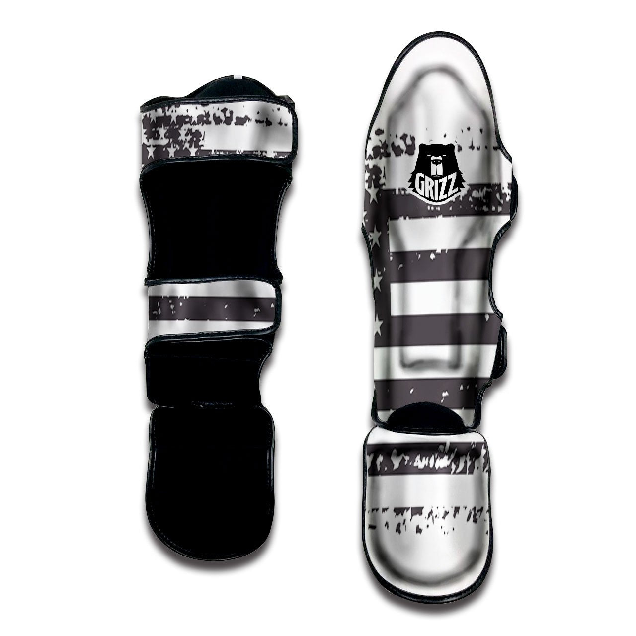 American Flag White And Black Print Muay Thai Shin Guards-grizzshop