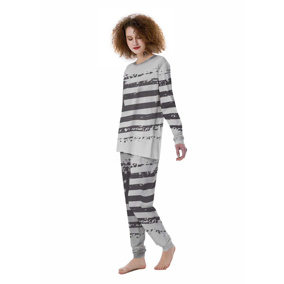 American Flag White And Black Print Women's Pajamas-grizzshop