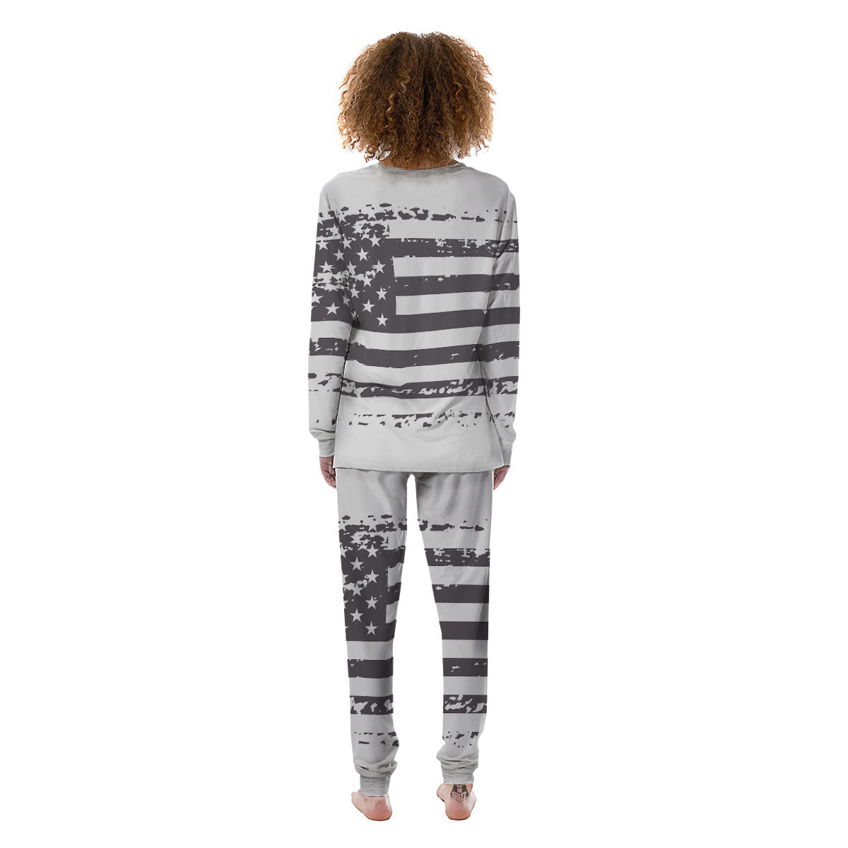 American Flag White And Black Print Women's Pajamas-grizzshop