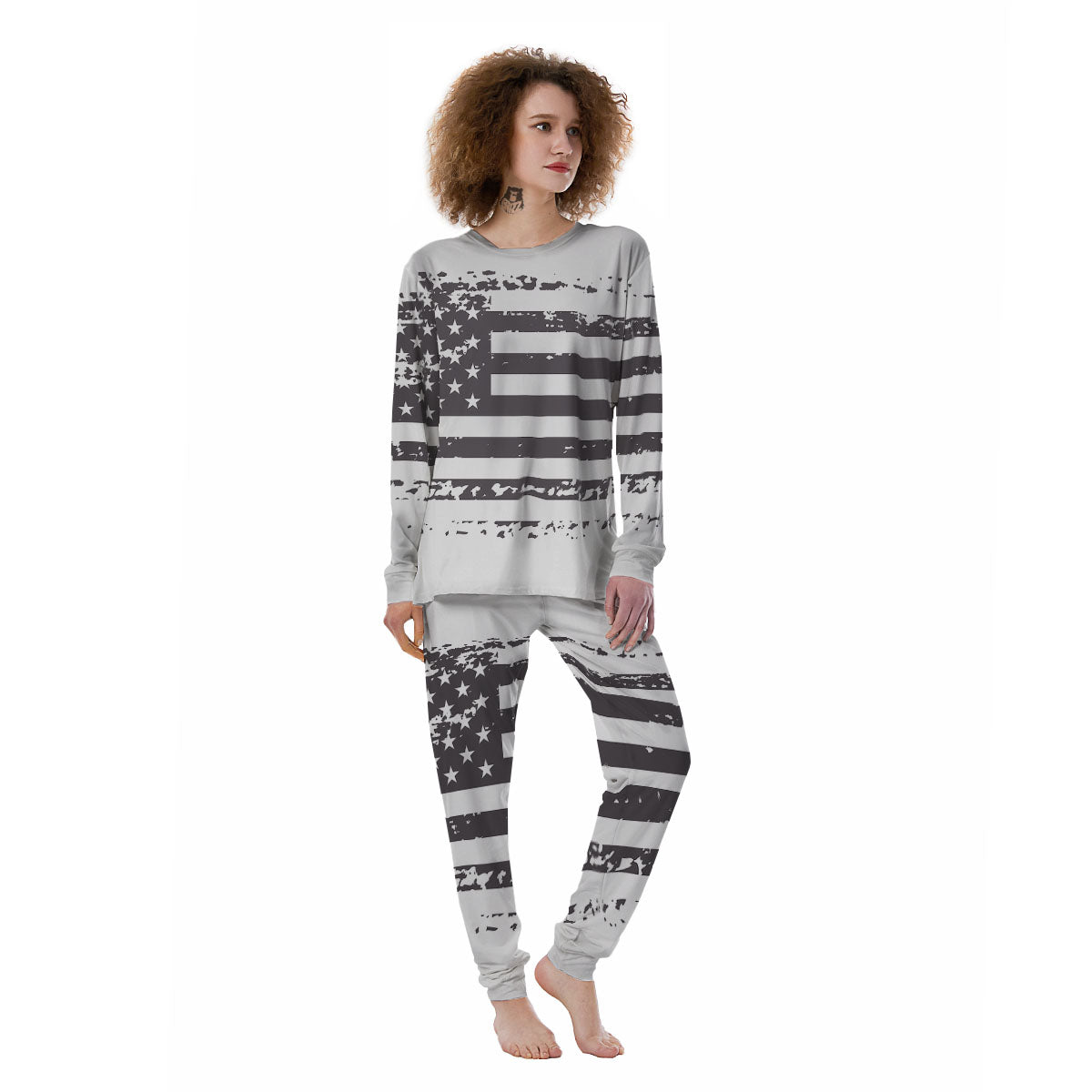 American Flag White And Black Print Women's Pajamas-grizzshop