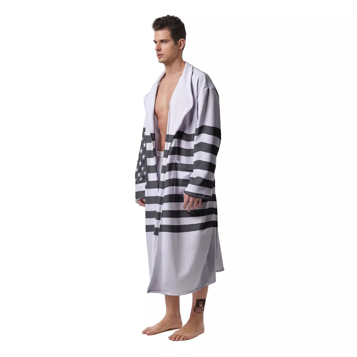 American Flag White And Grey Print Men's Robe-grizzshop