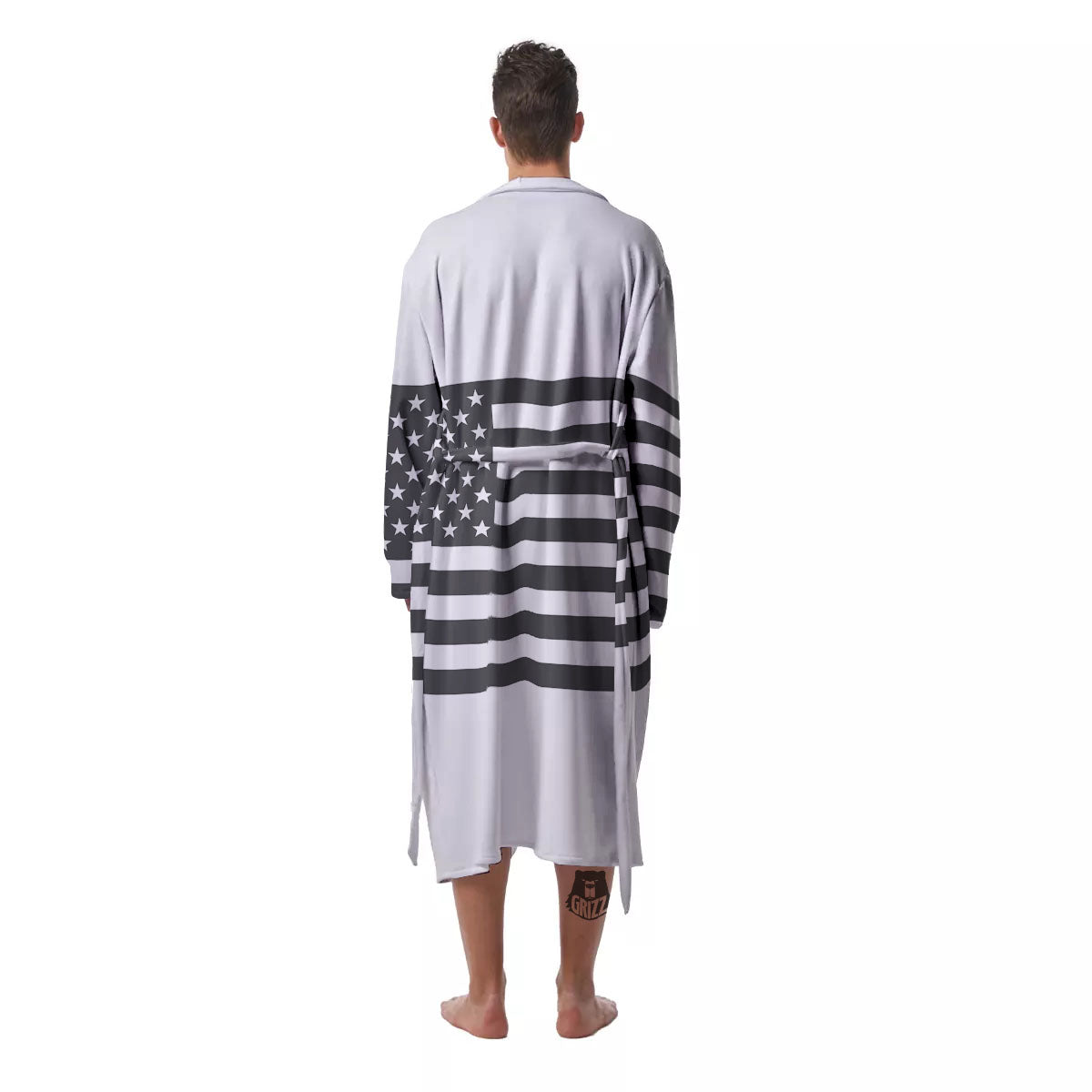 American Flag White And Grey Print Men's Robe-grizzshop