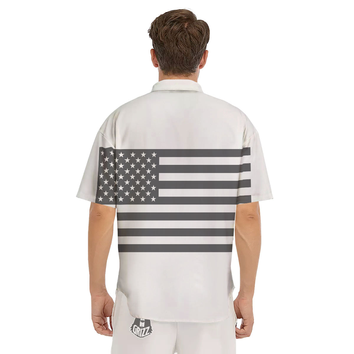 American Flag White And Grey Print Men's Short Sleeve Shirts-grizzshop