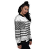 American Flag White And Grey Print Women's Bomber Jacket-grizzshop