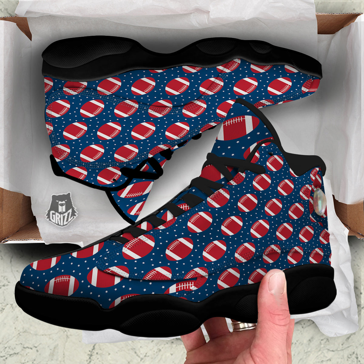 American Football Ball Print Pattern Black Basketball Shoes-grizzshop