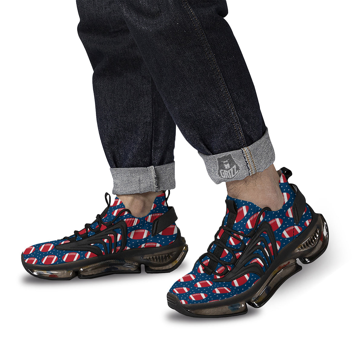 American Football Ball Print Pattern Black Gym Shoes-grizzshop