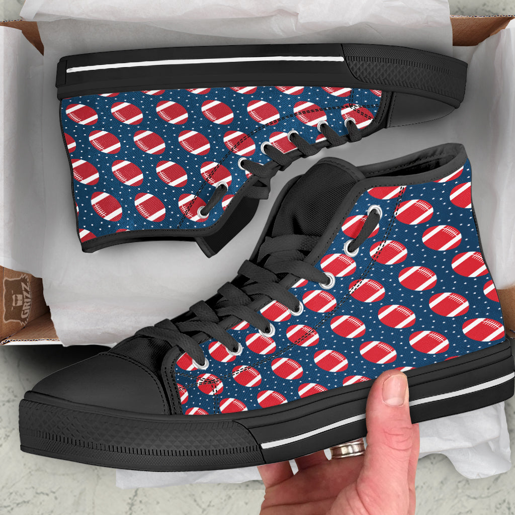 American Football Ball Print Pattern Black High Top Shoes-grizzshop