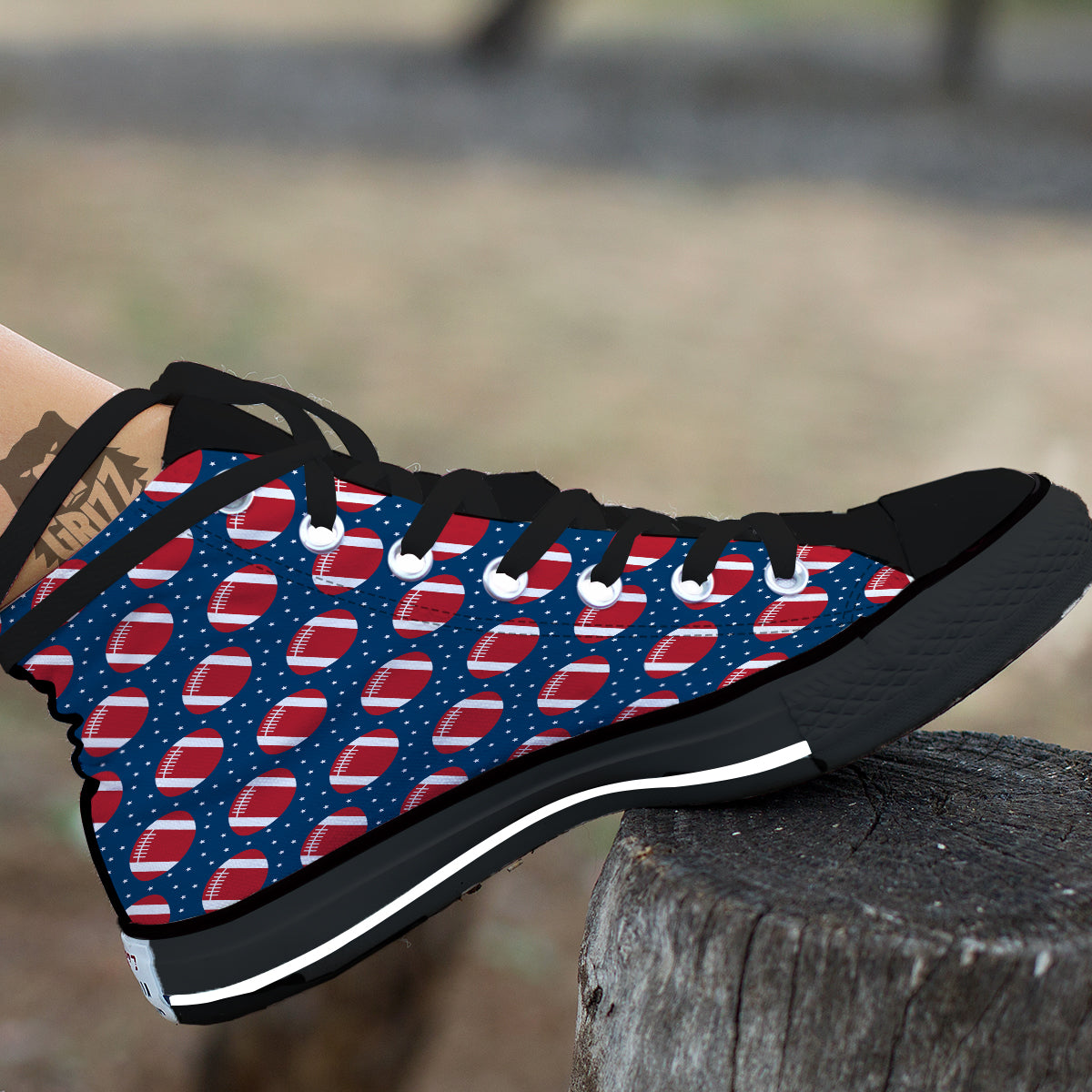 American Football Ball Print Pattern Black High Top Shoes-grizzshop