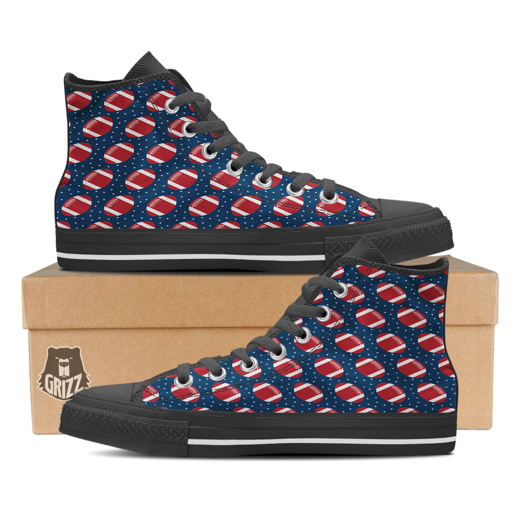 American Football Ball Print Pattern Black High Top Shoes-grizzshop