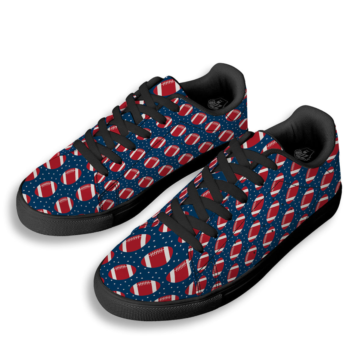 American Football Ball Print Pattern Black Low Top Sneakers-grizzshop