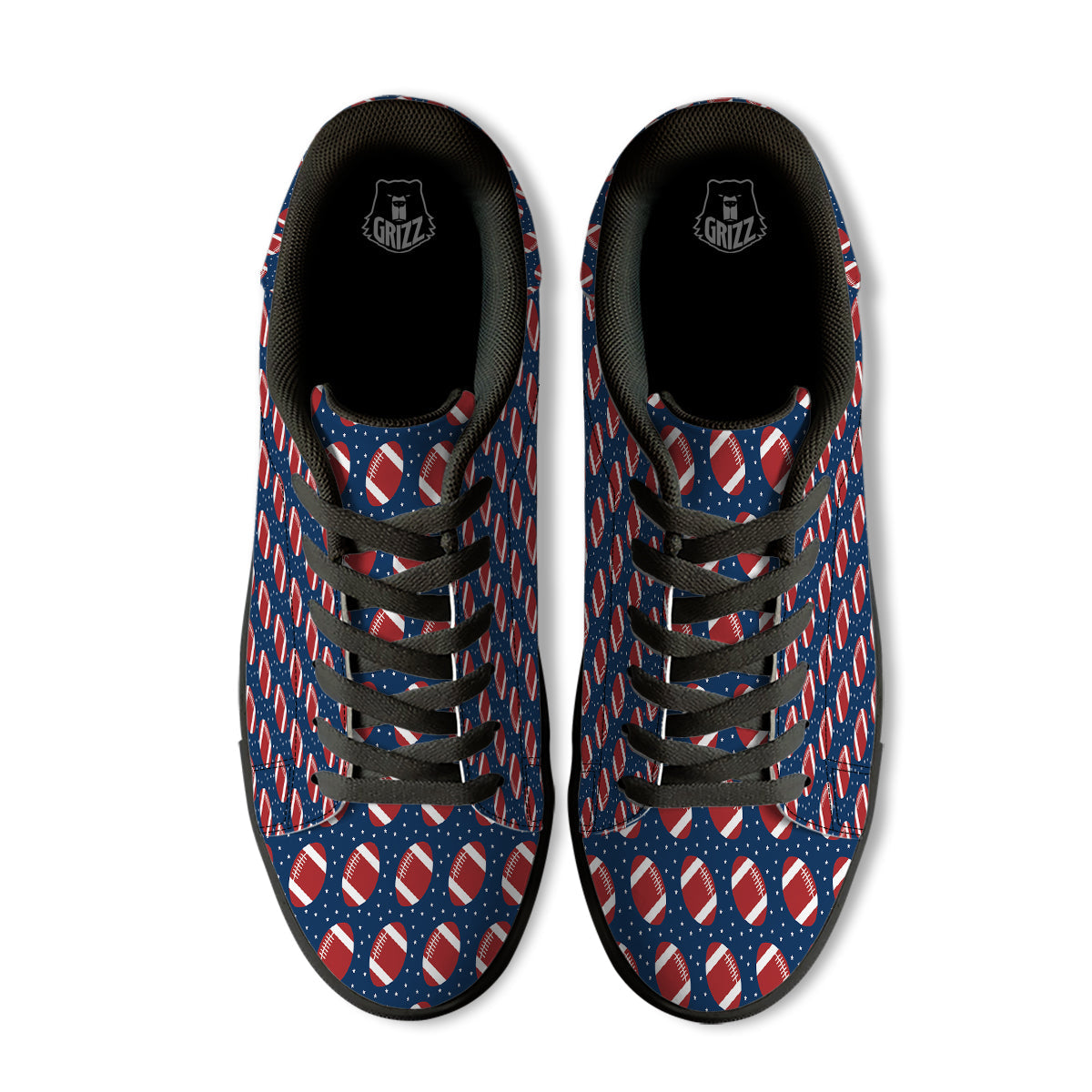 American Football Ball Print Pattern Black Low Top Sneakers-grizzshop