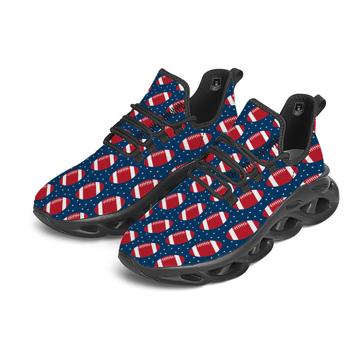 American Football Ball Print Pattern Black Running Shoes-grizzshop