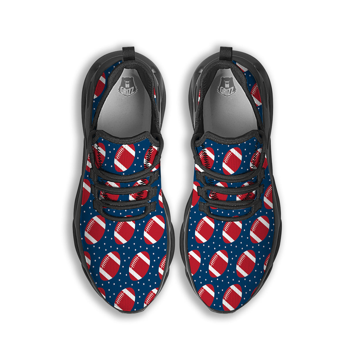 American Football Ball Print Pattern Black Running Shoes-grizzshop