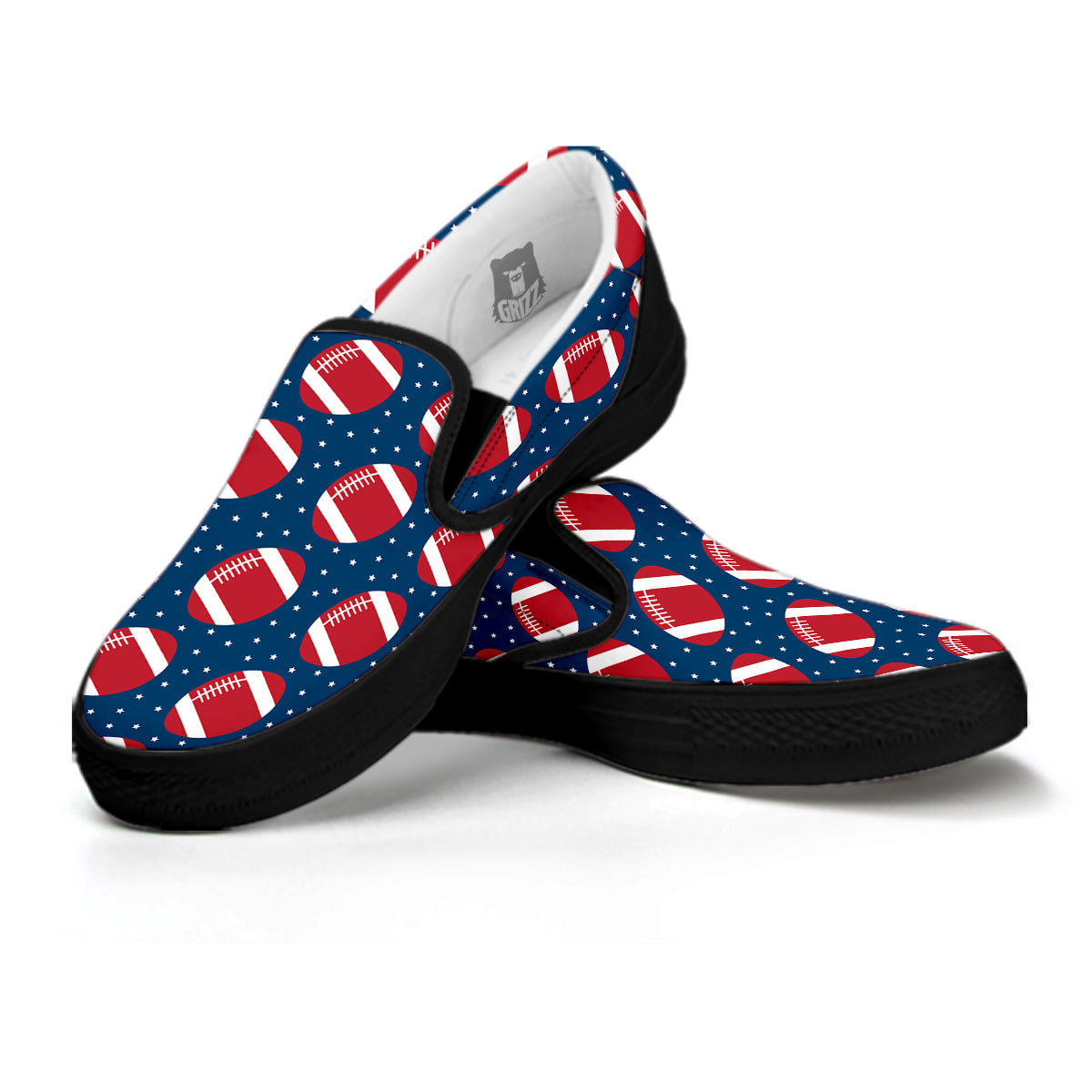 American Football Ball Print Pattern Black Slip On Shoes-grizzshop