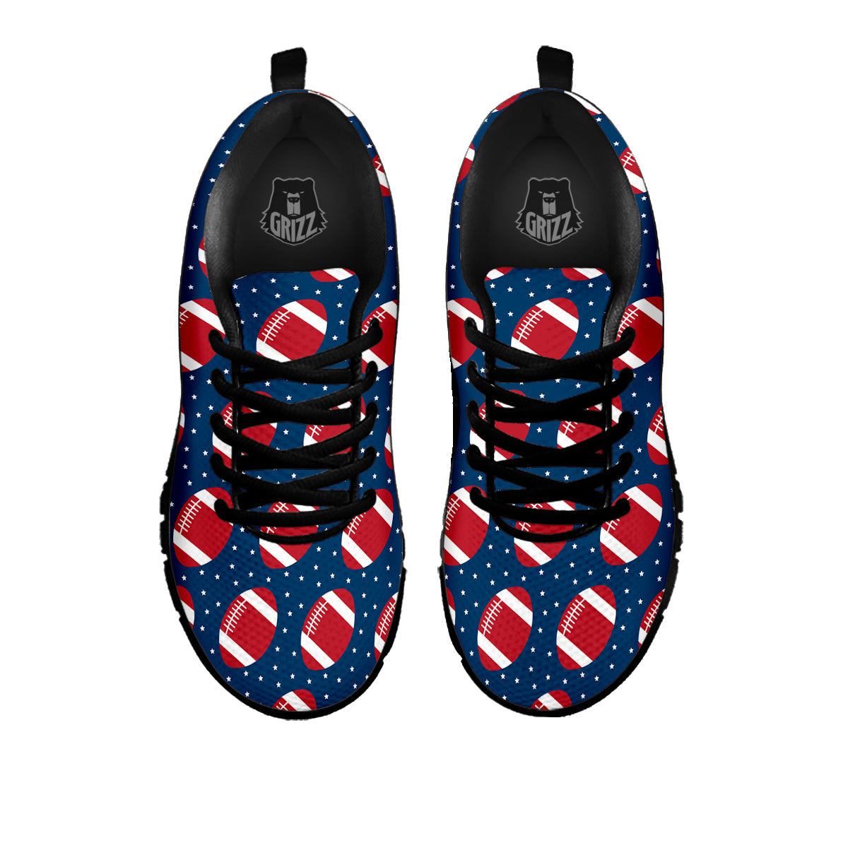 American Football Ball Print Pattern Black Sneaker-grizzshop