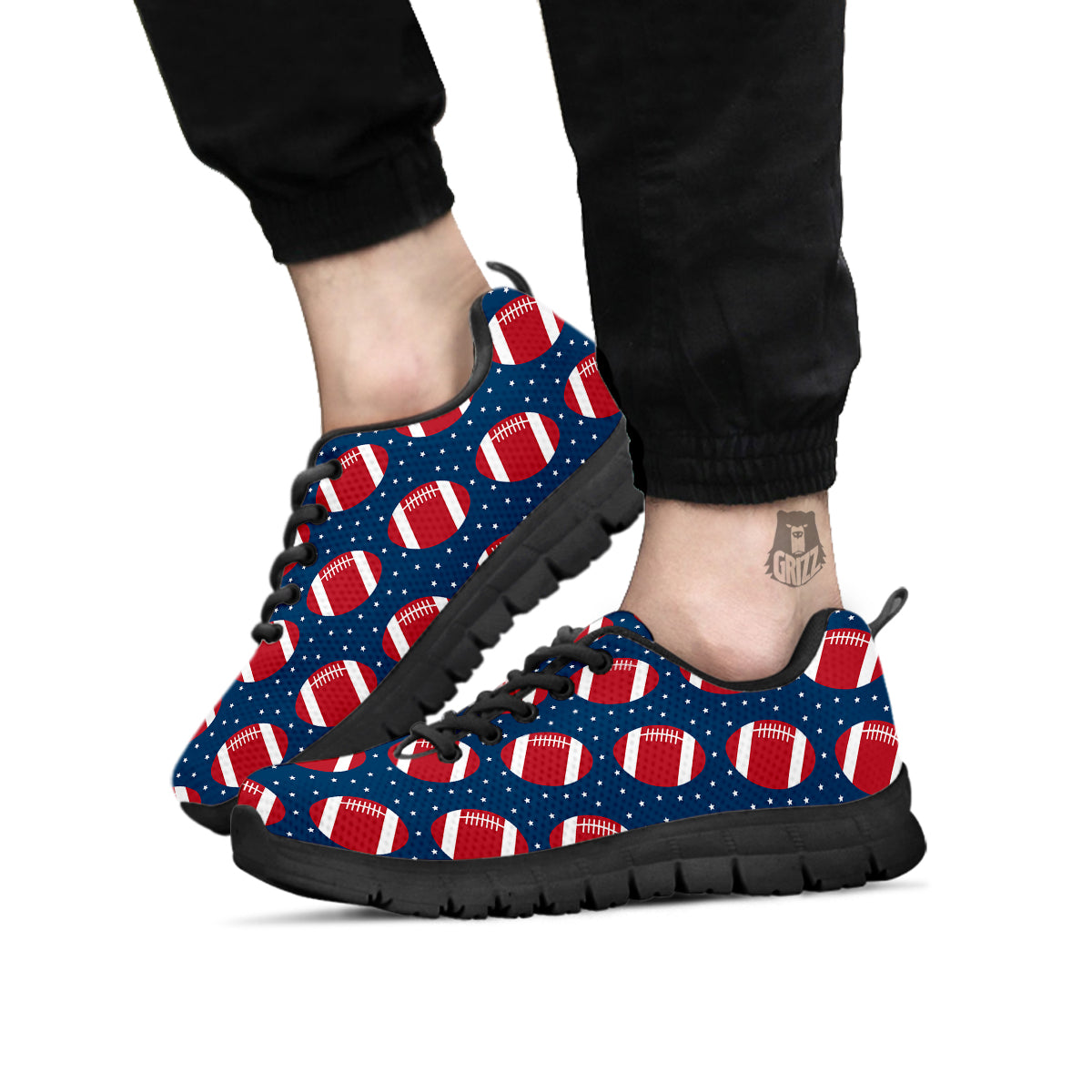 American Football Ball Print Pattern Black Sneaker-grizzshop