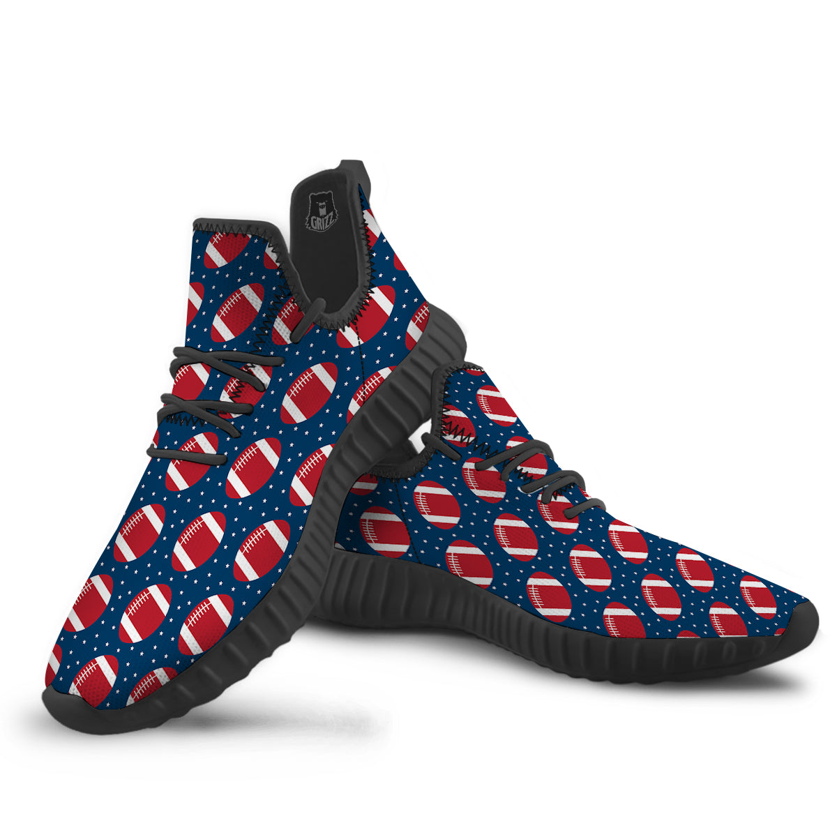American Football Ball Print Pattern Black Walking Shoes-grizzshop