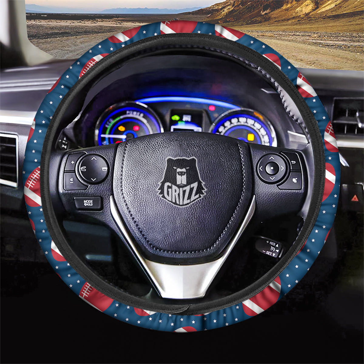 American Football Ball Print Pattern Car Steering Wheel Cover-grizzshop
