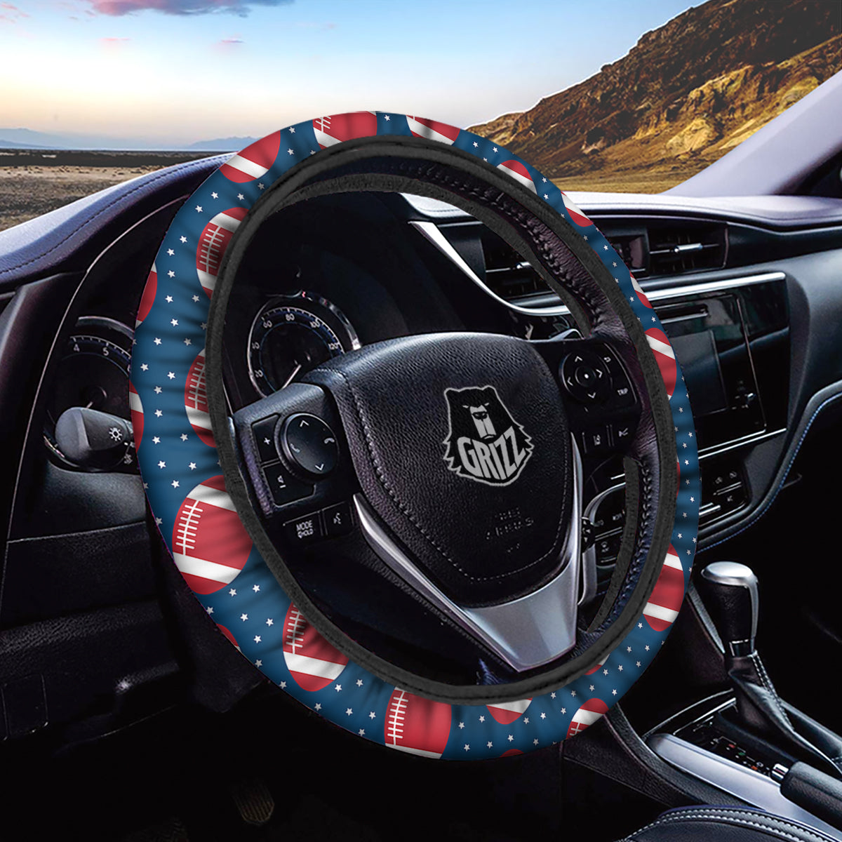 American Football Ball Print Pattern Car Steering Wheel Cover-grizzshop