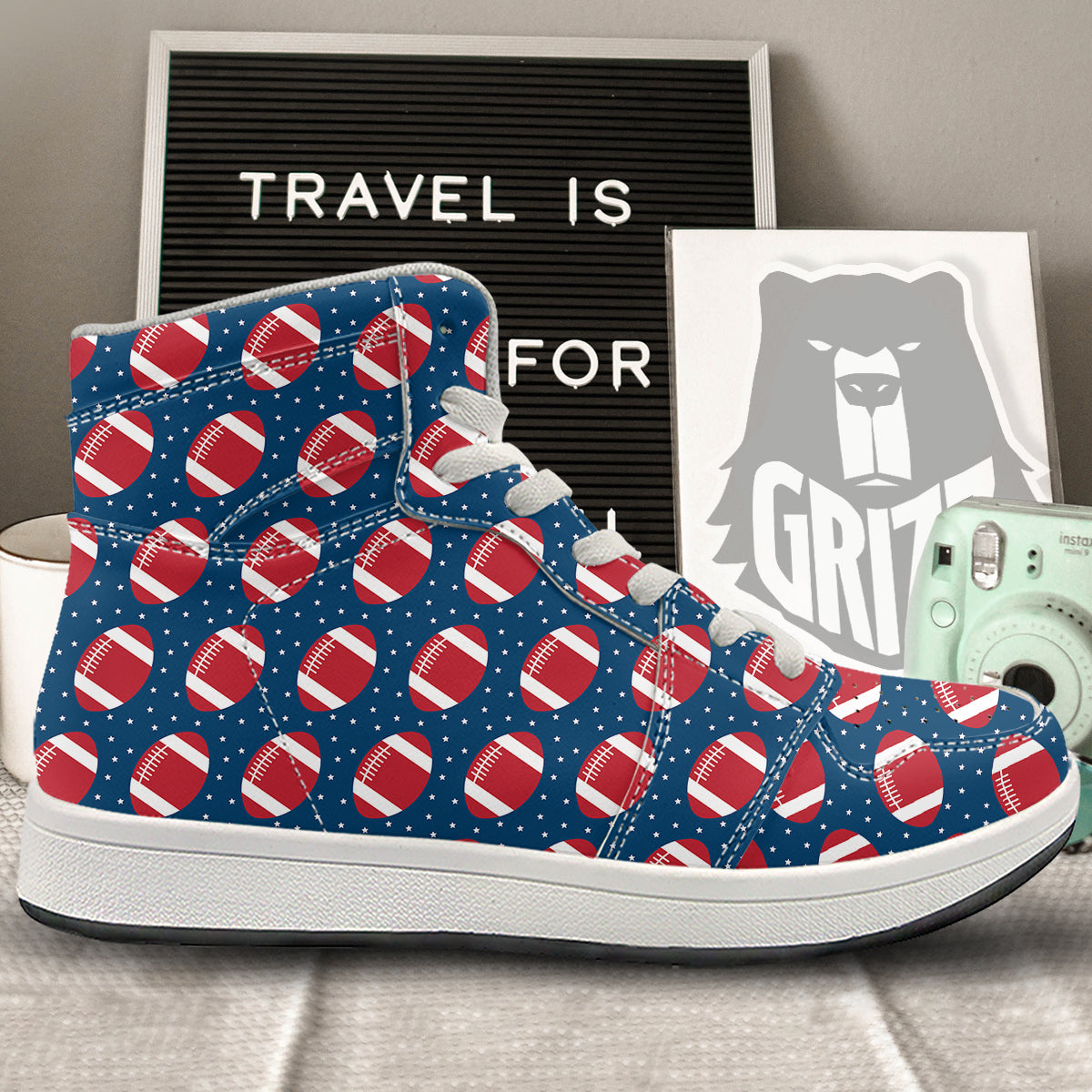 American Football Ball Print Pattern High Top Sneakers-grizzshop