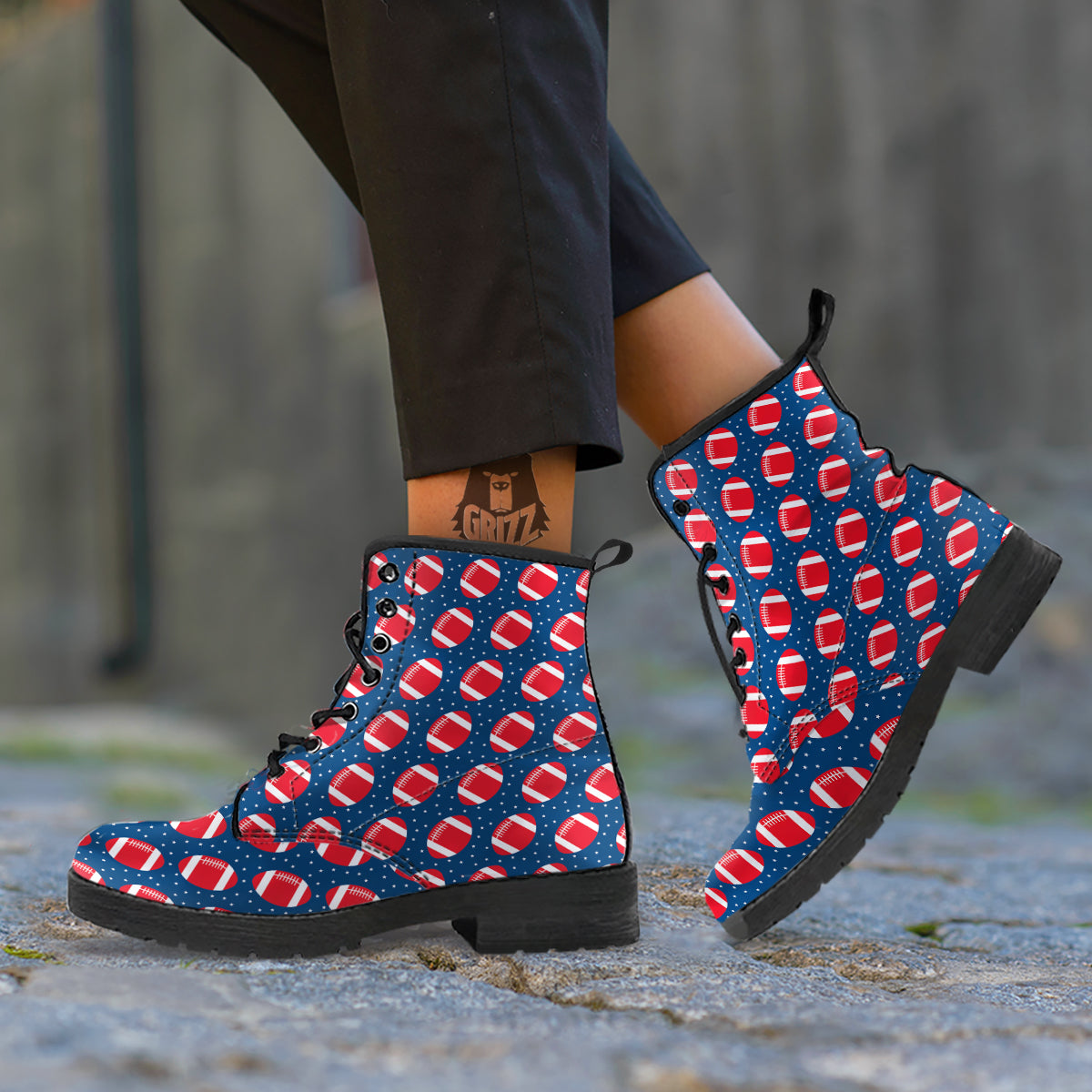 American Football Ball Print Pattern Leather Boots-grizzshop