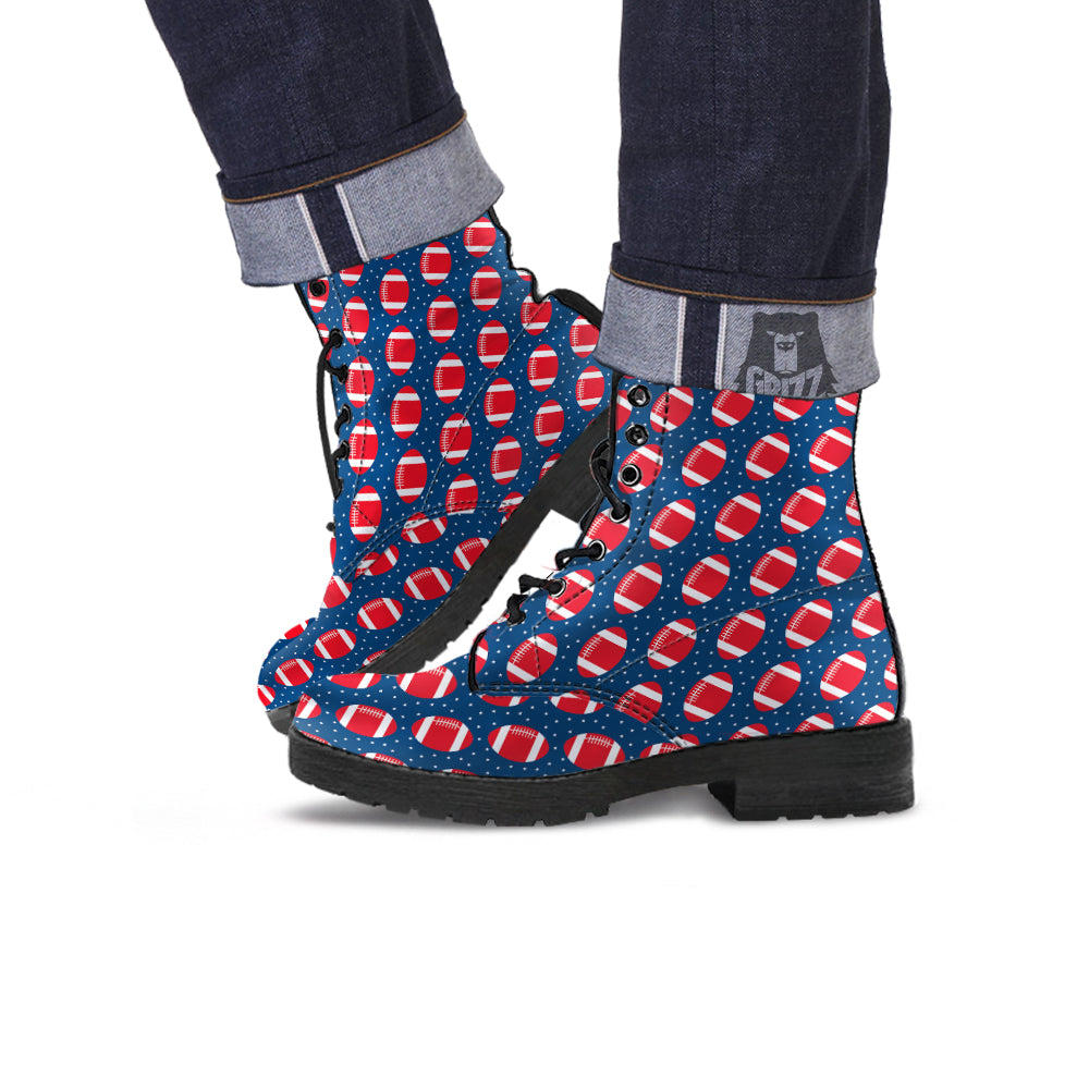 American Football Ball Print Pattern Leather Boots-grizzshop