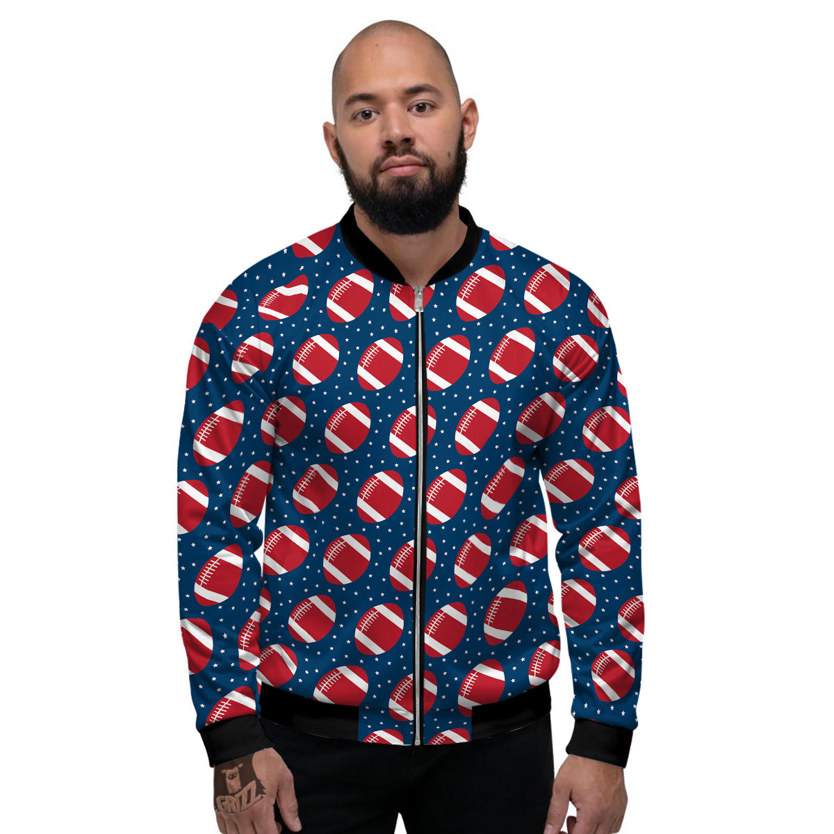 American Football Ball Print Pattern Men's Bomber Jacket-grizzshop