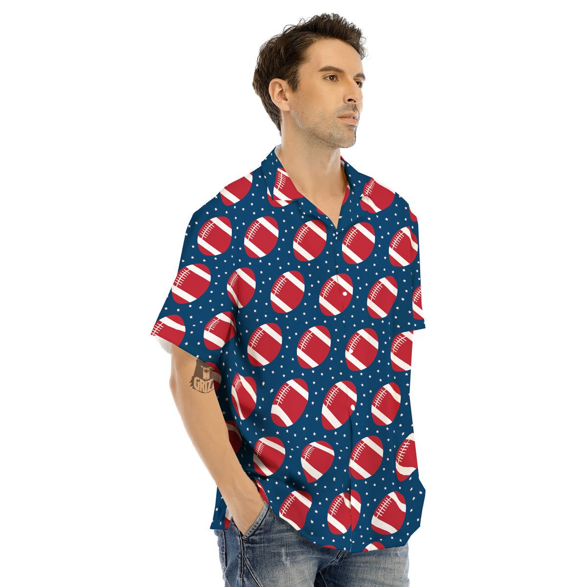 American Football Ball Print Pattern Men's Hawaiian Shirt-grizzshop