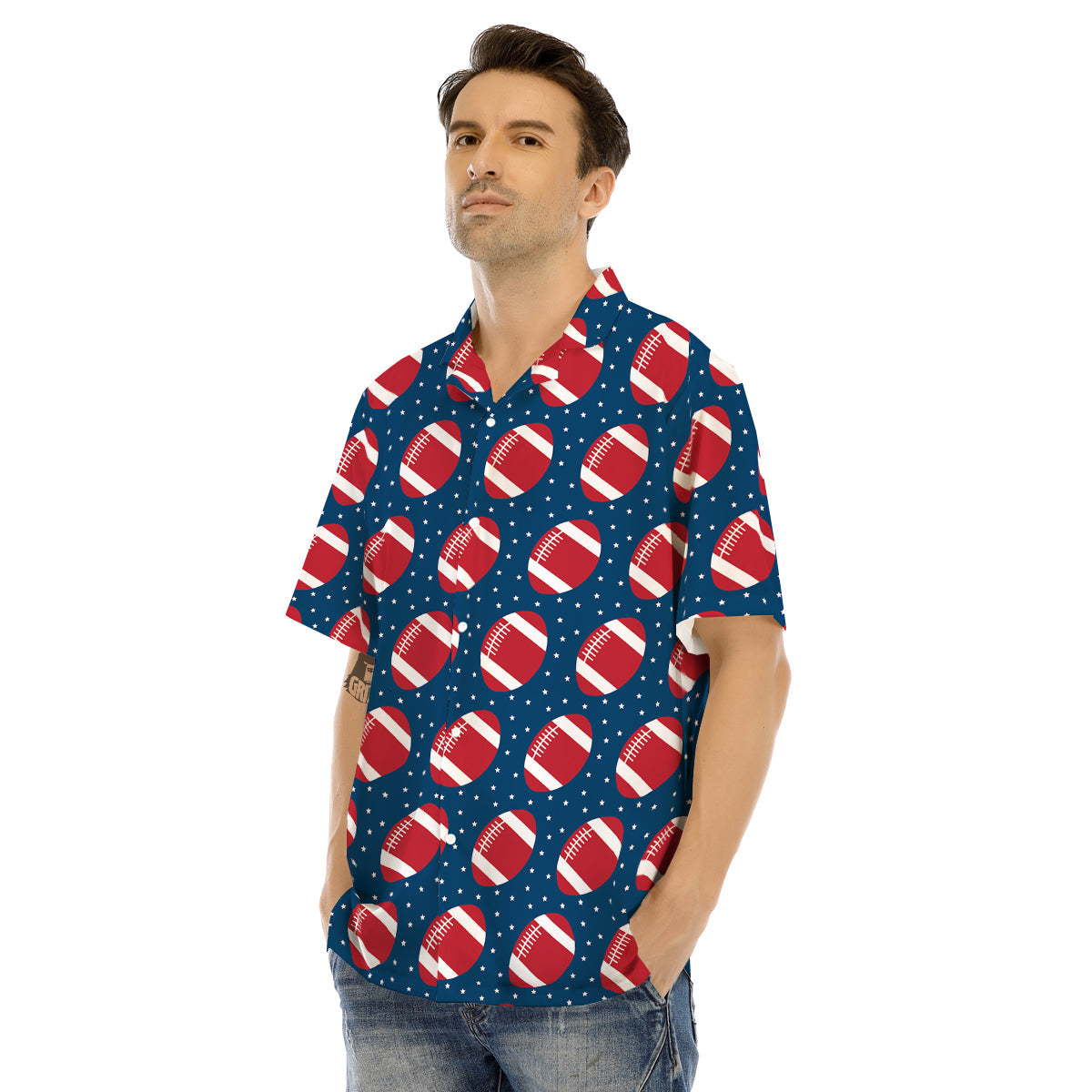 American Football Ball Print Pattern Men's Hawaiian Shirt-grizzshop